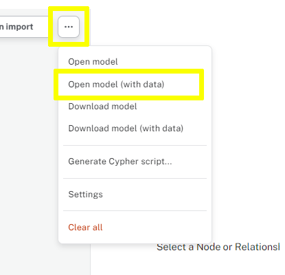 The Open model (with data) button highlighted in the menu.